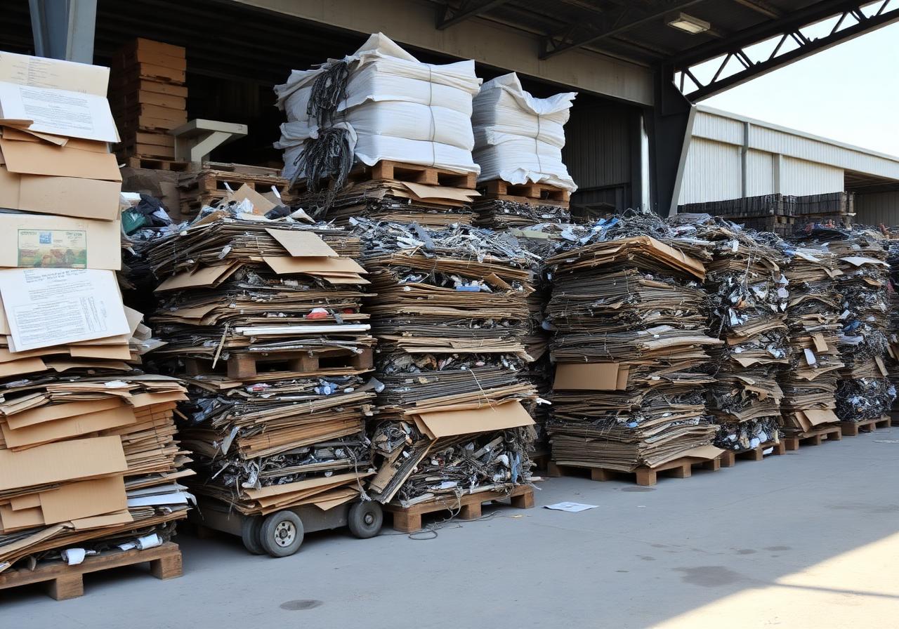 Materiales reciclables industriales empacados y organizados