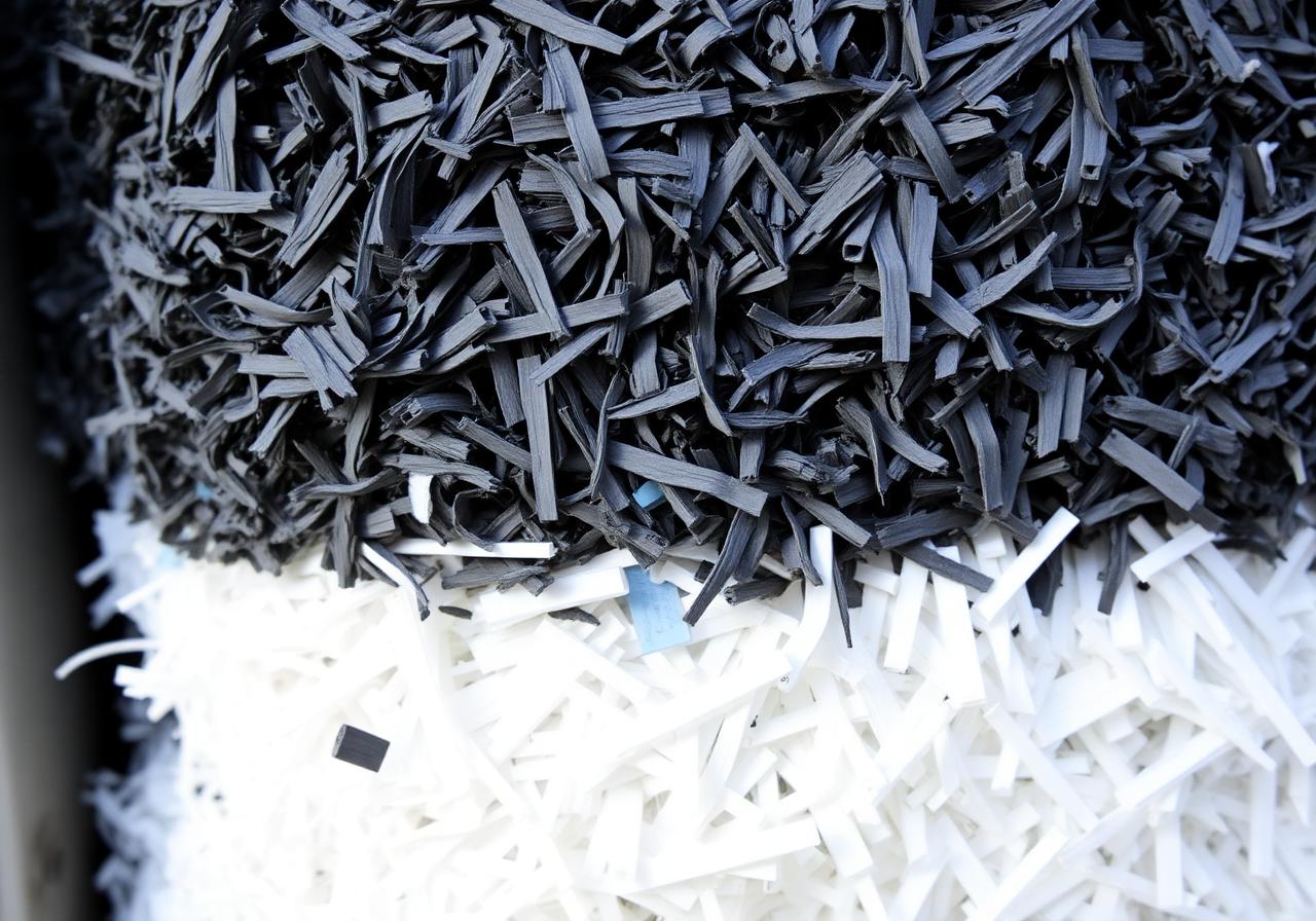 Subproductos reciclados: plásticos triturados en capas de color